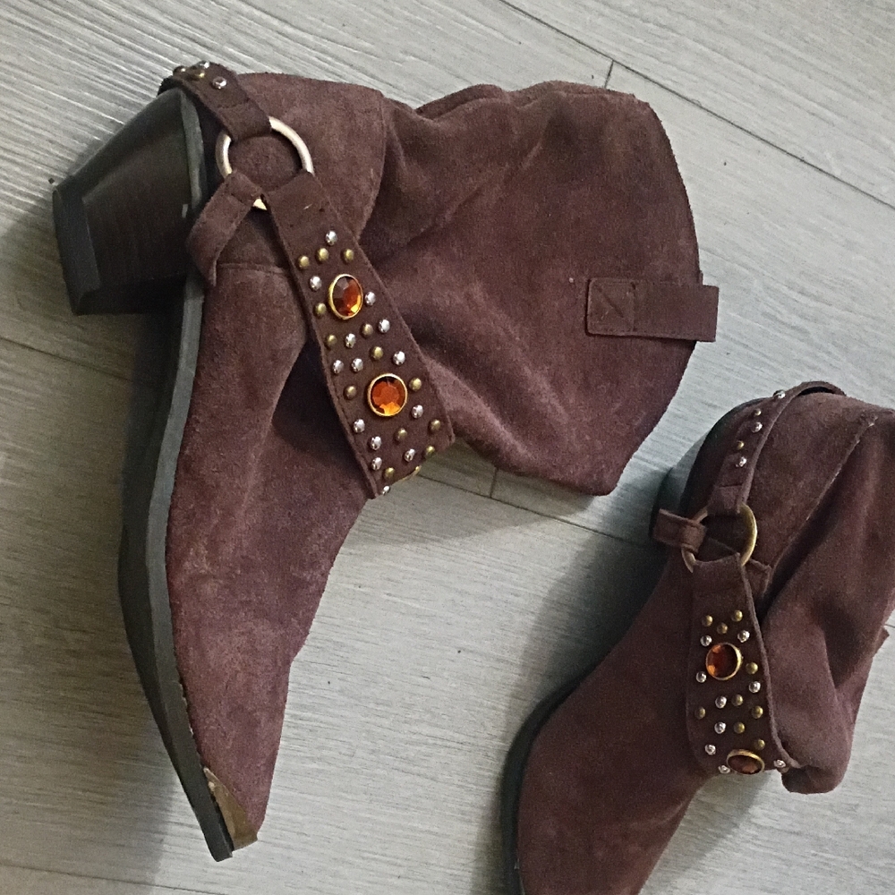 Balance Athletica Brown Suede Heeled Boots with Gem Details